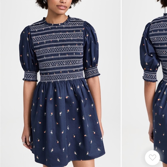 Navy Blue Floral Embroidered Vivi Hill House Home Nap Dress - Picture 2 of 14